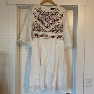 ROOLEE white dress with colorful embroidery. Size Small